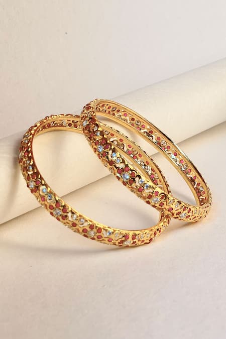 Prestones Stone Studded Floral Bangles- Set of 2 