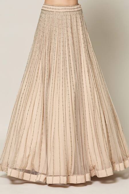 Samyukta Singhania_Beige Rayon, Net Crystals, Piping Celeste Bloom Embroidered Bridal Lehenga Set _Online_at_Aza_Fashions