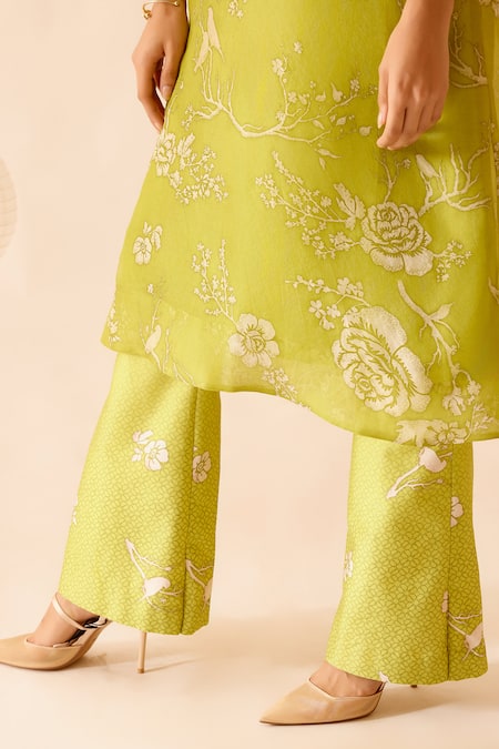 Bunka_Green Cotton Print Rosa Bia Bell Bottom Pant_at_Aza_Fashions