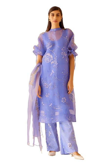 Bunka_Purple Cotton Print Rosa Bia Bloomy Bell Bottom Pant_Online_at_Aza_Fashions