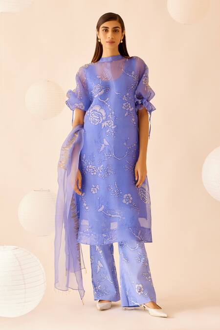 Buy_Bunka_Purple Cotton Print Rosa Bia Bloomy Bell Bottom Pant_Online_at_Aza_Fashions