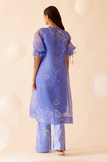Shop_Bunka_Purple Cotton Print Rosa Bia Bloomy Bell Bottom Pant_at_Aza_Fashions