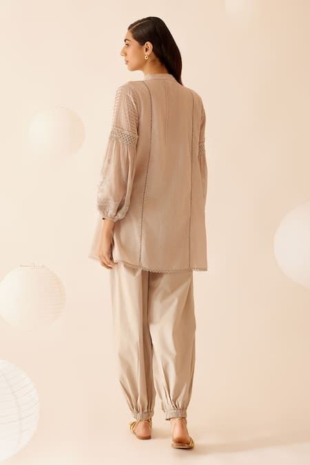 Shop Bunka Beige Cotton Embroidery Floret Cecile Harem Pant at Aza Fashions Shop_Bunka_Beige Cotton Embroidery Floret Cecile Harem Pant _at_Aza_Fashions