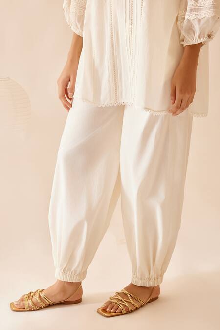 Buy Bunka Ivory Cotton Solid Cecile Harem Pant Online at Aza Fashions Buy_Bunka_Ivory Cotton Solid Cecile Harem Pant _Online_at_Aza_Fashions
