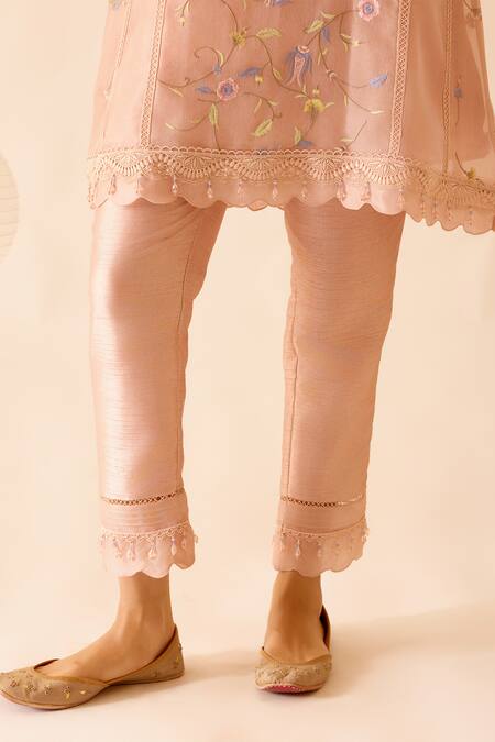 Buy_Bunka_Pink Organza, Viscose, Lace, Farida Chintz Bloom Kurta Pant Set 