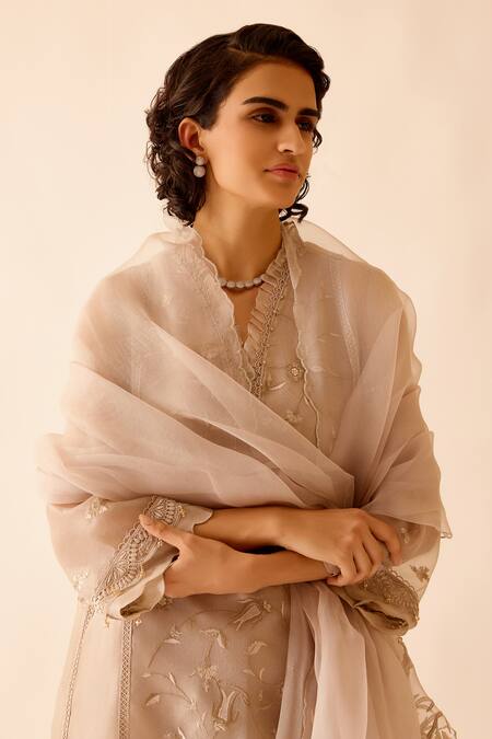 Buy Bunka Cream Silk Organza, Viscose Lace, Beads, Farida Chintz Blossom Kurta Pant Set Online at Aza Fashions Buy_Bunka_Cream Silk Organza, Viscose Lace, Beads, Farida Chintz Blossom Kurta Pant Set _Online_at_Aza_Fashions