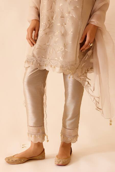 Buy Bunka Cream Silk Organza, Viscose Lace, Beads, Farida Chintz Blossom Kurta Pant Set Buy_Bunka_Cream Silk Organza, Viscose Lace, Beads, Farida Chintz Blossom Kurta Pant Set