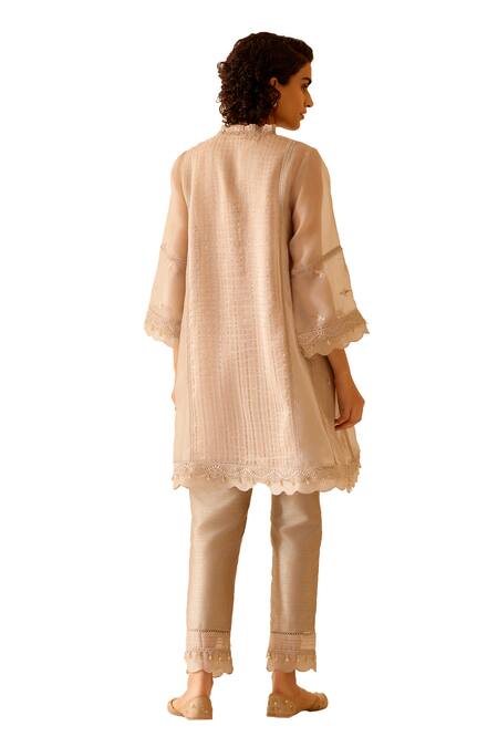 Shop Bunka Cream Silk Organza, Viscose Lace, Beads, Farida Chintz Blossom Kurta Pant Set Shop_Bunka_Cream Silk Organza, Viscose Lace, Beads, Farida Chintz Blossom Kurta Pant Set