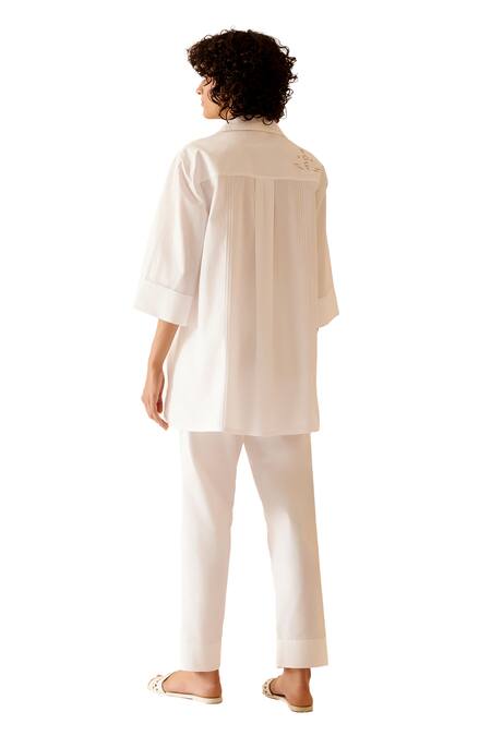 Buy Bunka White Cotton Poplin Neela Solid Straight Pant Buy_Bunka_White Cotton Poplin Neela Solid Straight Pant