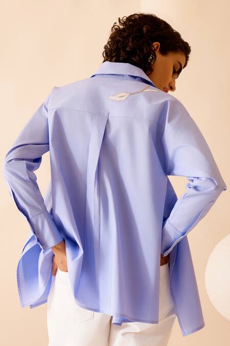 Shop_Bunka_Blue Cotton Embroidery Collared Nina Chintz Flora Patch Shirt 