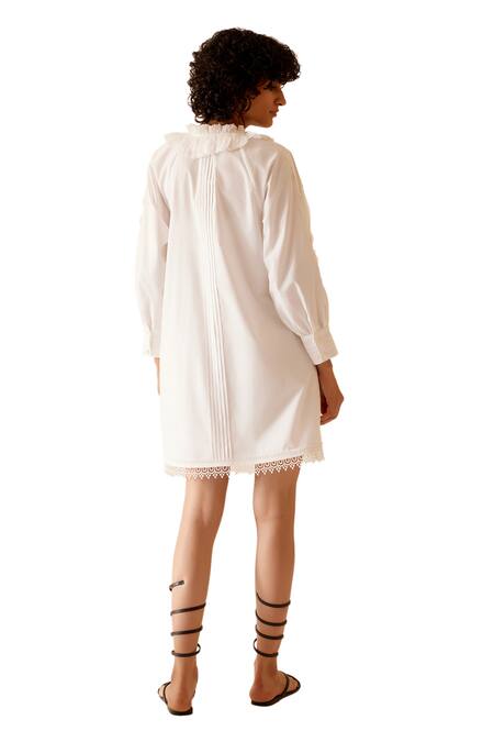 Bunka White Cotton Lace Nysa A-line Embellished Dress at Aza Fashions Bunka_White Cotton Lace Nysa A-line Embellished Dress _at_Aza_Fashions