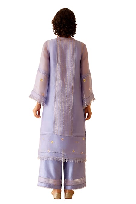 Buy_Bunka_Purple Organza, Samya Floral Thread Embellished Straight Kurta Set 