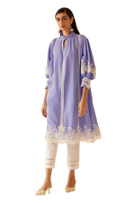 Bunka Purple Cotton Embroidery Racerback Floral Lace Embellished Dress Online at Aza Fashions Bunka_Purple Cotton Embroidery Racerback Floral Lace Embellished Dress _Online_at_Aza_Fashions