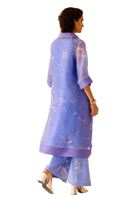 Buy Bunka Purple Silk Organza Embroidery Collared Tara Floral Kurta With Pant Buy_Bunka_Purple Silk Organza Embroidery Collared Tara Floral Kurta With Pant