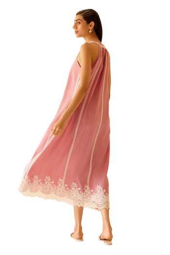 Bunka_Pink 100% Cotton Lace Halter Zoya Embellished Dress_at_Aza_Fashions