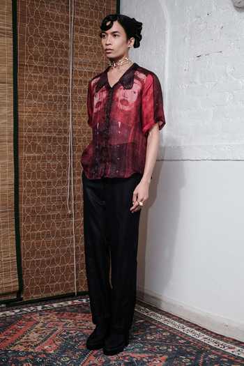 QUOD_Maroon 95% Silk Printed Wonderland Collar Replica Shirt_Online_at_Aza_Fashions