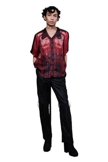 Buy_QUOD_Maroon 95% Silk Printed Wonderland Collar Replica Shirt_Online_at_Aza_Fashions