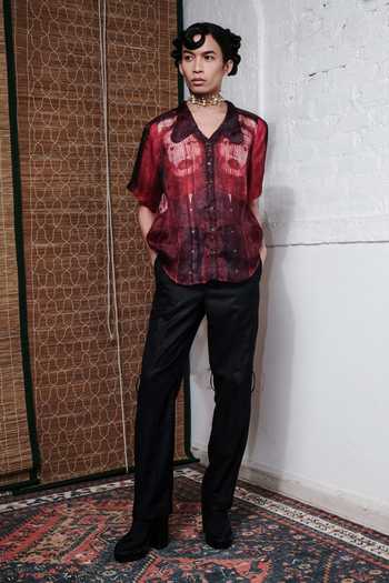 Shop_QUOD_Maroon 95% Silk Printed Wonderland Collar Replica Shirt_Online_at_Aza_Fashions