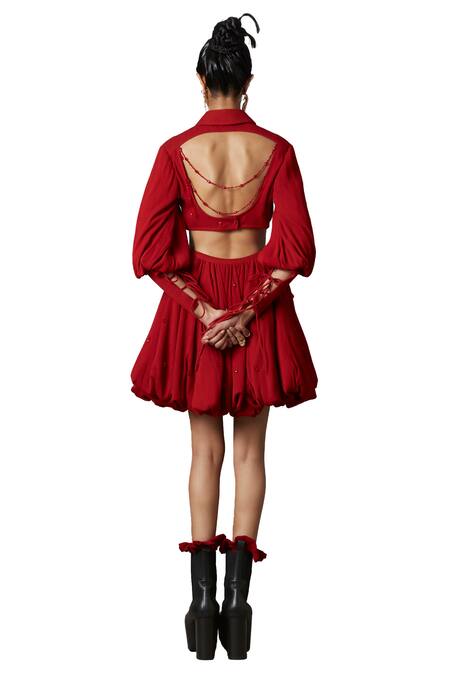 Buy_Quod_Red 100% Viscose Plain Solid Bubble Skirt