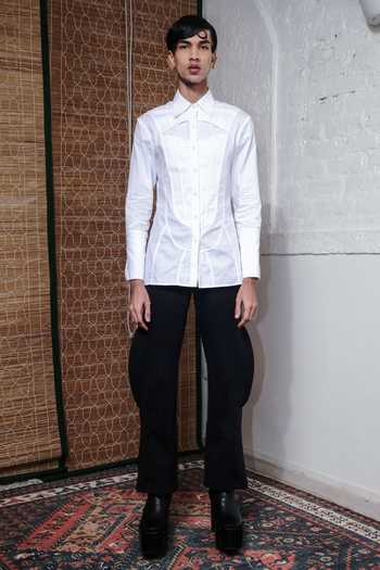 QUOD_Black 100% Nylon Plain Space Structured Pant_Online_at_Aza_Fashions