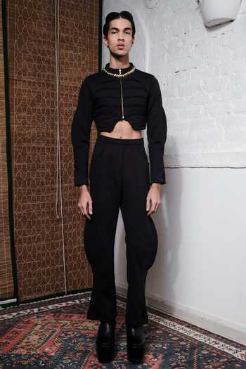 QUOD_Black 100% Nylon Plain Space Structured Pant_at_Aza_Fashions