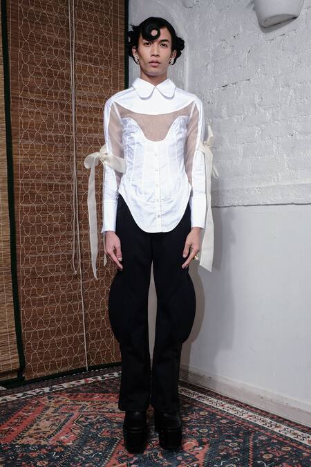 Quod_White 90% Cotton Collared To Bow Tie Crisp Shirt_Online_at_Aza_Fashions