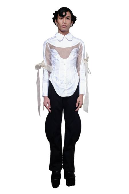 Buy_Quod_White 90% Cotton Collared To Bow Tie Crisp Shirt_Online_at_Aza_Fashions