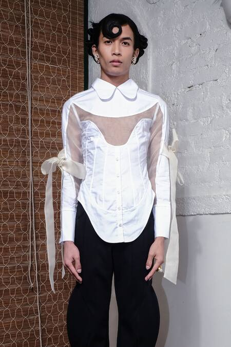 Shop_Quod_White 90% Cotton Collared To Bow Tie Crisp Shirt_Online_at_Aza_Fashions