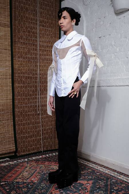 Quod_White 90% Cotton Collared To Bow Tie Crisp Shirt_at_Aza_Fashions