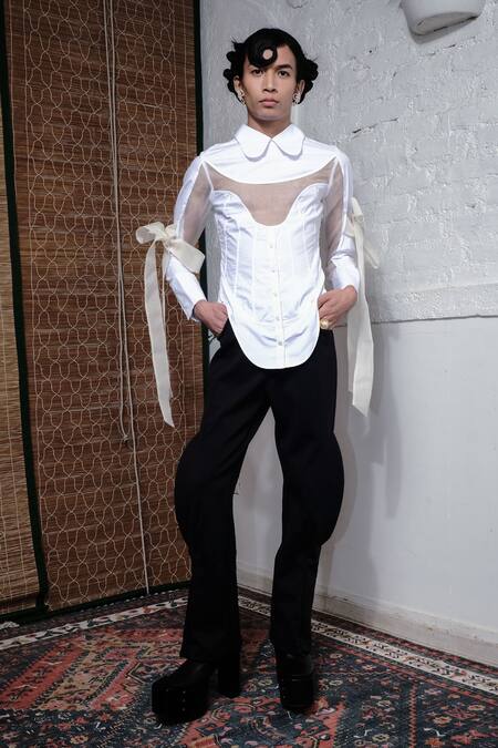 Buy_Quod_White 90% Cotton Collared To Bow Tie Crisp Shirt