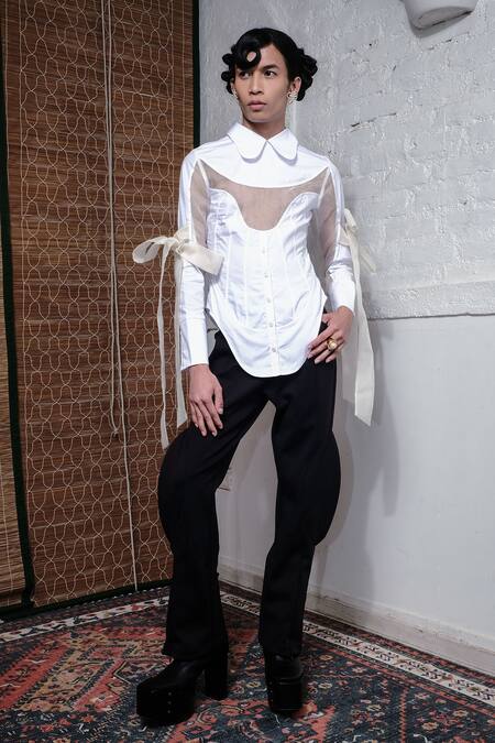 Shop_Quod_White 90% Cotton Collared To Bow Tie Crisp Shirt