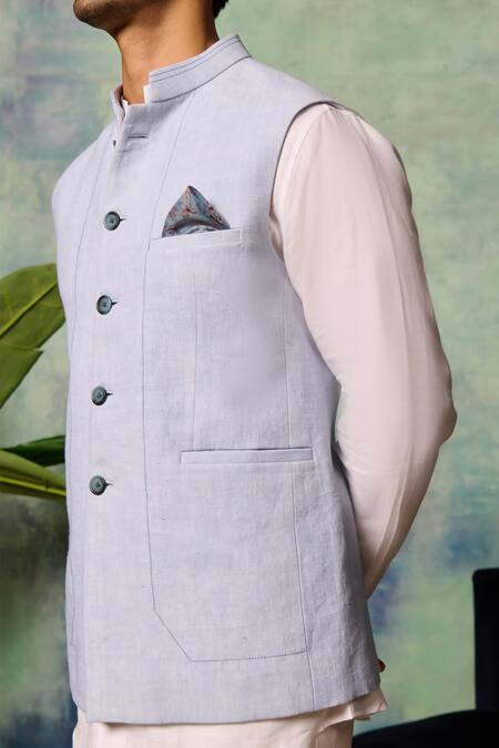 Buy Philocaly Blue Linen Solid Bundi Buy_Philocaly_Blue Linen Solid Bundi