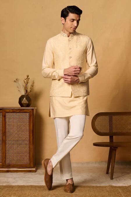 Philocaly Yellow Cotton Sequins, Beads Floral Embroidered Bundi Online at Aza Fashions Philocaly_Yellow Cotton Sequins, Beads Floral Embroidered Bundi _Online_at_Aza_Fashions