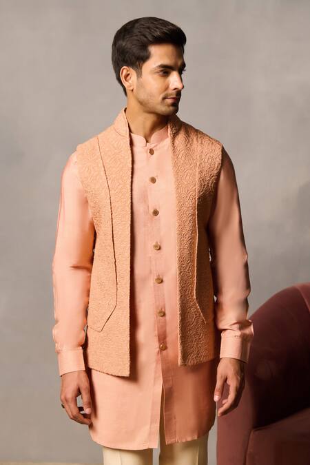 Philocaly Peach Silk Embroidery Thread Kurta Set Online at Aza Fashions Philocaly_Peach Silk Embroidery Thread Kurta Set _Online_at_Aza_Fashions