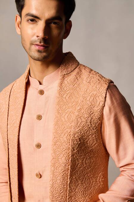 Buy Philocaly Peach Silk Embroidery Thread Kurta Set Online at Aza Fashions Buy_Philocaly_Peach Silk Embroidery Thread Kurta Set _Online_at_Aza_Fashions
