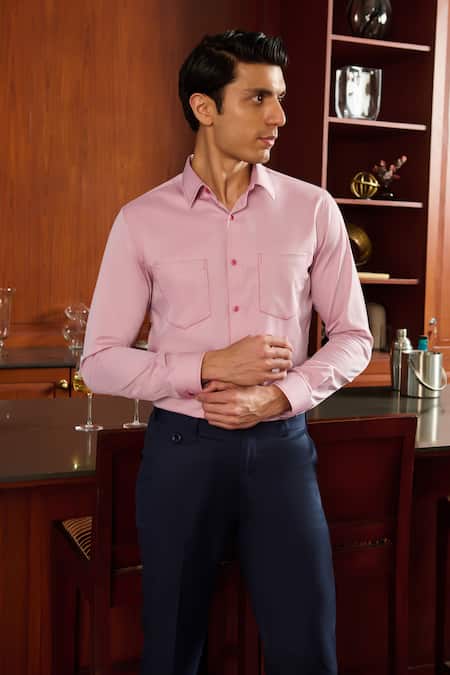 Shop_Philocaly_Pink Cotton Rover Patch Pocket Shirt _at_Aza_Fashions