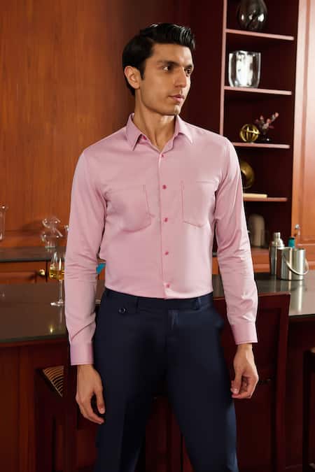 Buy_Philocaly_Pink Cotton Rover Patch Pocket Shirt _Online_at_Aza_Fashions