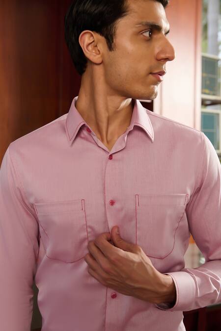 Shop_Philocaly_Pink Cotton Rover Patch Pocket Shirt _Online_at_Aza_Fashions