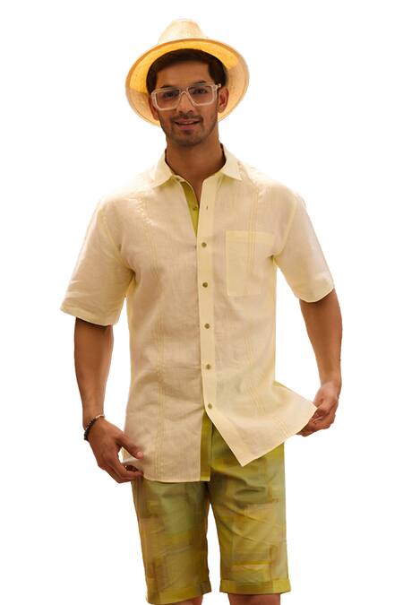 Buy_Philocaly_Green Linen Embroidery Zest Threadwork Shirt _Online_at_Aza_Fashions