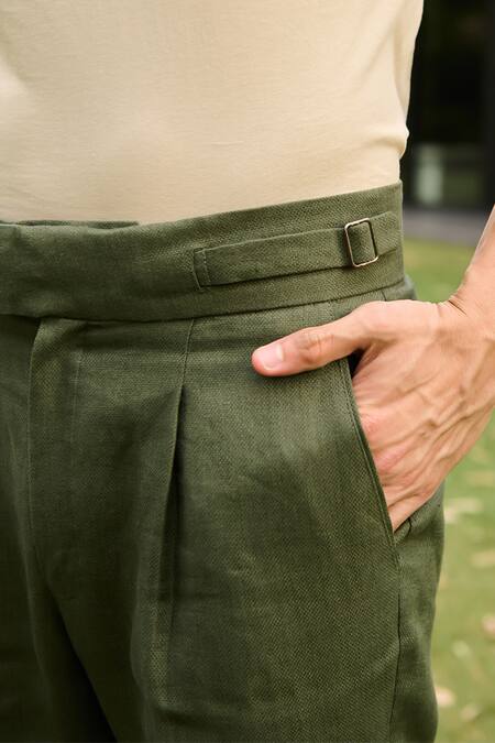 Buy_Philocaly_Green Linen Hunter Solid Trouser _Online_at_Aza_Fashions