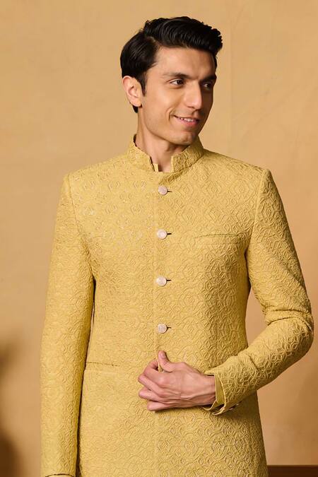 Philocaly Green Silk Embroidery Jivin Bandhgala Online at Aza Fashions Philocaly_Green Silk Embroidery Jivin Bandhgala _Online_at_Aza_Fashions