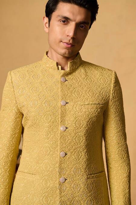 Shop Philocaly Green Silk Embroidery Jivin Bandhgala Online at Aza Fashions Shop_Philocaly_Green Silk Embroidery Jivin Bandhgala _Online_at_Aza_Fashions