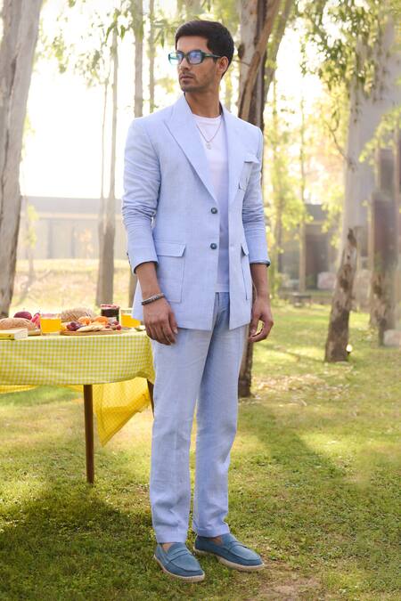 Shop_Philocaly_Blue Linen Celeste Blazer_Online_at_Aza_Fashions