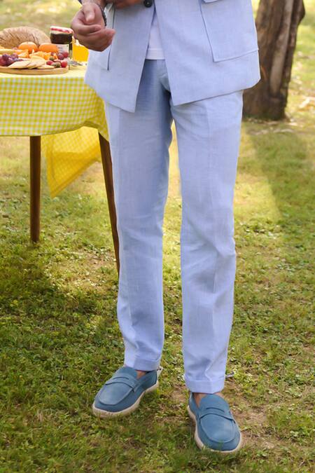 Philocaly_Blue Linen Celeste Blazer With Trouser_at_Aza_Fashions