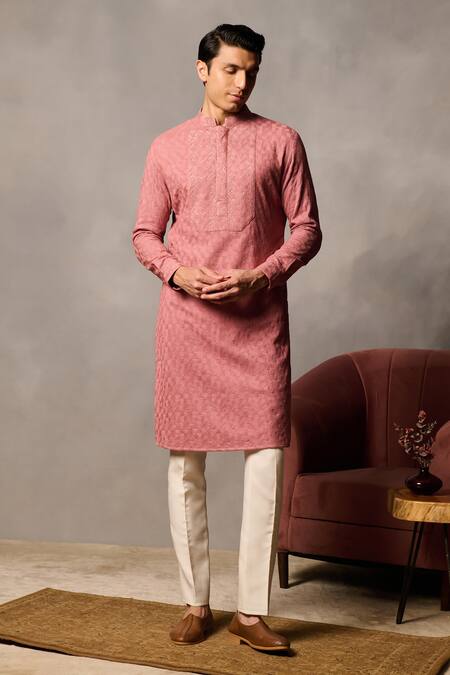 Philocaly Pink , Satin Embroidery Saanjh Yoke Kurta Online at Aza Fashions Philocaly_Pink , Satin Embroidery Saanjh Yoke Kurta _Online_at_Aza_Fashions