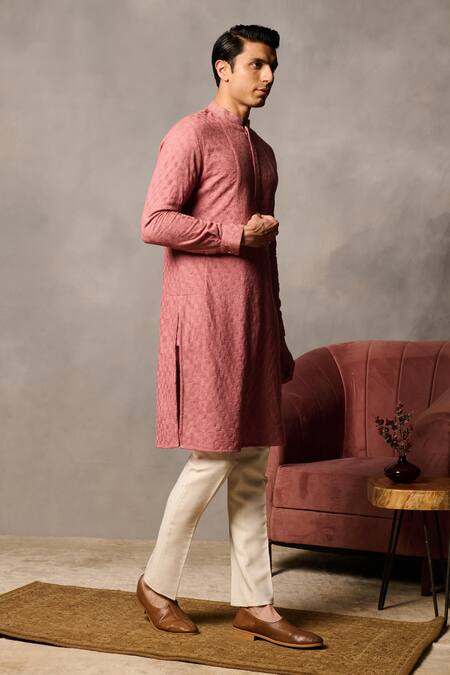 Philocaly Pink , Satin Embroidery Saanjh Yoke Kurta at Aza Fashions Philocaly_Pink , Satin Embroidery Saanjh Yoke Kurta _at_Aza_Fashions