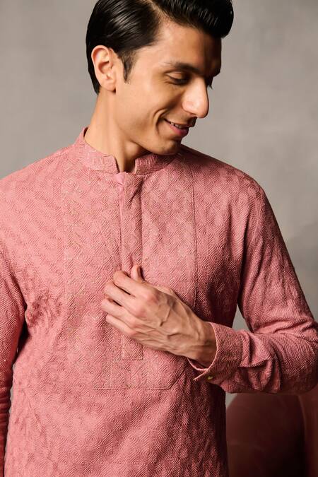 Shop Philocaly Pink , Satin Embroidery Saanjh Yoke Kurta Shop_Philocaly_Pink , Satin Embroidery Saanjh Yoke Kurta