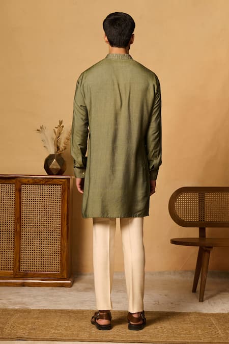 Shop_Philocaly_Green Cotton Embroidery Mehrab Straight Kurta _at_Aza_Fashions