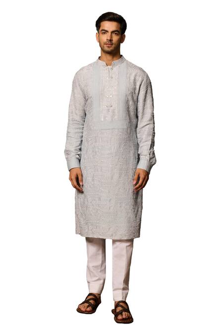 Buy Philocaly Blue Silk Embroidery Vyom Floral Kurta Online at Aza Fashions Buy_Philocaly_Blue Silk Embroidery Vyom Floral Kurta _Online_at_Aza_Fashions
