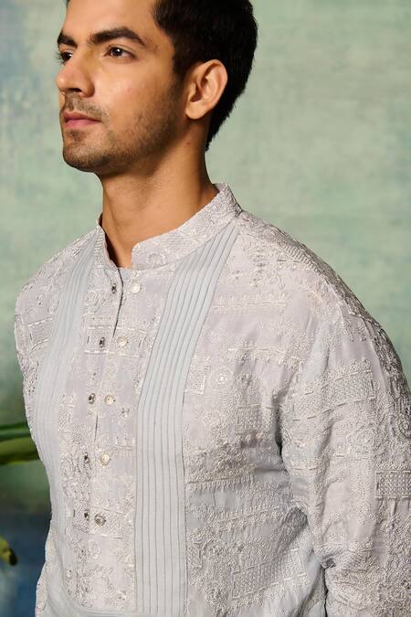 Buy Philocaly Blue Silk Embroidery Vyom Floral Kurta Buy_Philocaly_Blue Silk Embroidery Vyom Floral Kurta